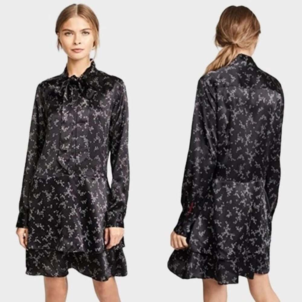 Equipment Women Silk Dress Classic Natalie Tie Neck Printed Business Black Small